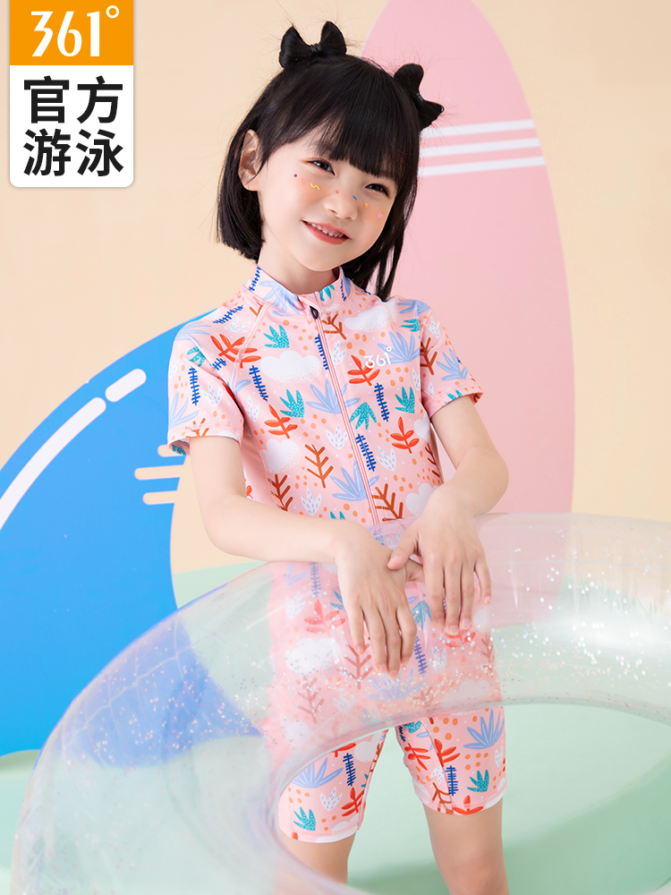 361 children's swimsuits girls small, medium and large children's swimsuits one-piece flat corner print 2024 new hot spring bathing suits