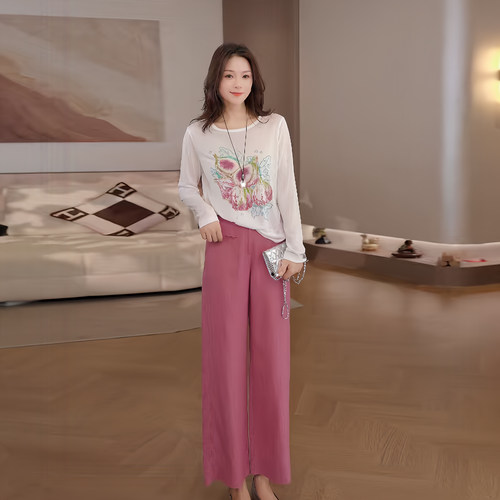 豆豆DC【呼吸裤】莱赛尔天丝亚麻直筒女夏季窄版休闲裤-26XK1567