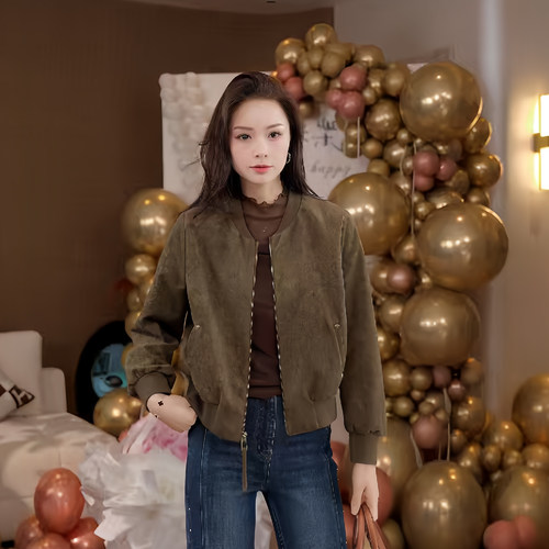 豆豆DA【哈灵顿】美式复古扎染夹克女士做旧棒球外套-26QW1180