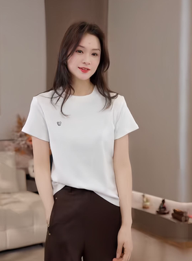 豆豆DE【小熊T】精致小标简约圆领显瘦纯色打底衫短袖T恤26CT9100