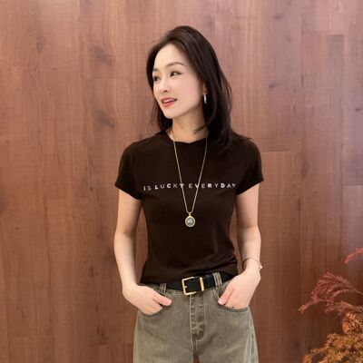 豆豆DH【烫钻字母T】显瘦短袖T恤女秋季休闲百搭打底上衣26QT1181