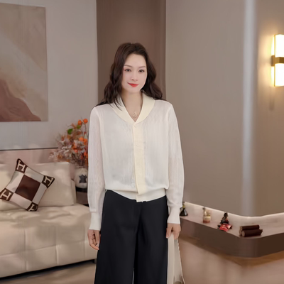 豆豆DA【翻领针织衫】绵羊毛早春时尚休闲薄款T恤上衣-26CM58823