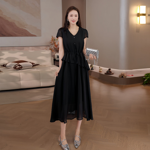 豆豆 100%莱赛尔天丝连衣裙法式高级感显瘦抽绳v领裙子女26XQ5805