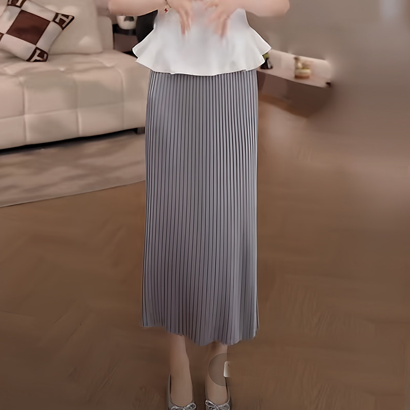 豆豆7 【轻盈百褶裙】重工压褶柔顺半身裙显瘦时尚女-DXQZ2695