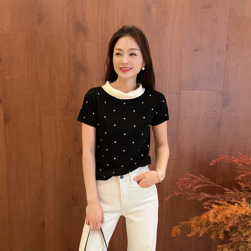 豆豆DH【小波点】绵羊毛娃娃领时尚气质百搭针织衫女-26QT66032