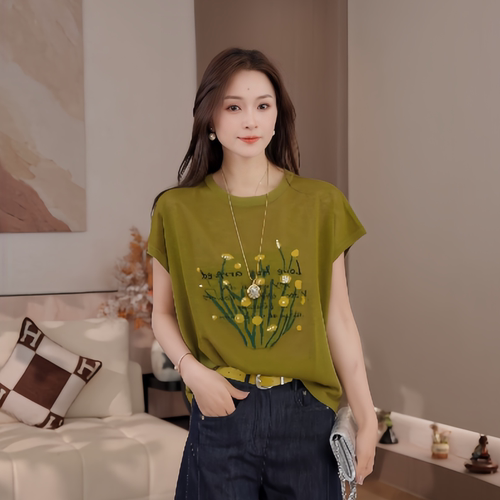豆豆DF【林间花序】清新文艺风小众设计感女士百搭短袖-26XT2367