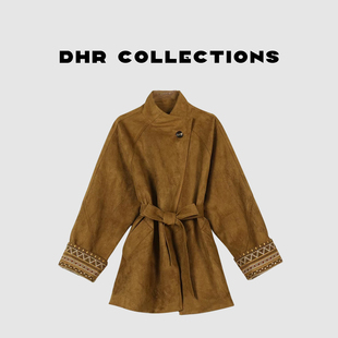 豆豆6【温特小姐】高定复古风衣女立领腰带气质外套-DQ80225