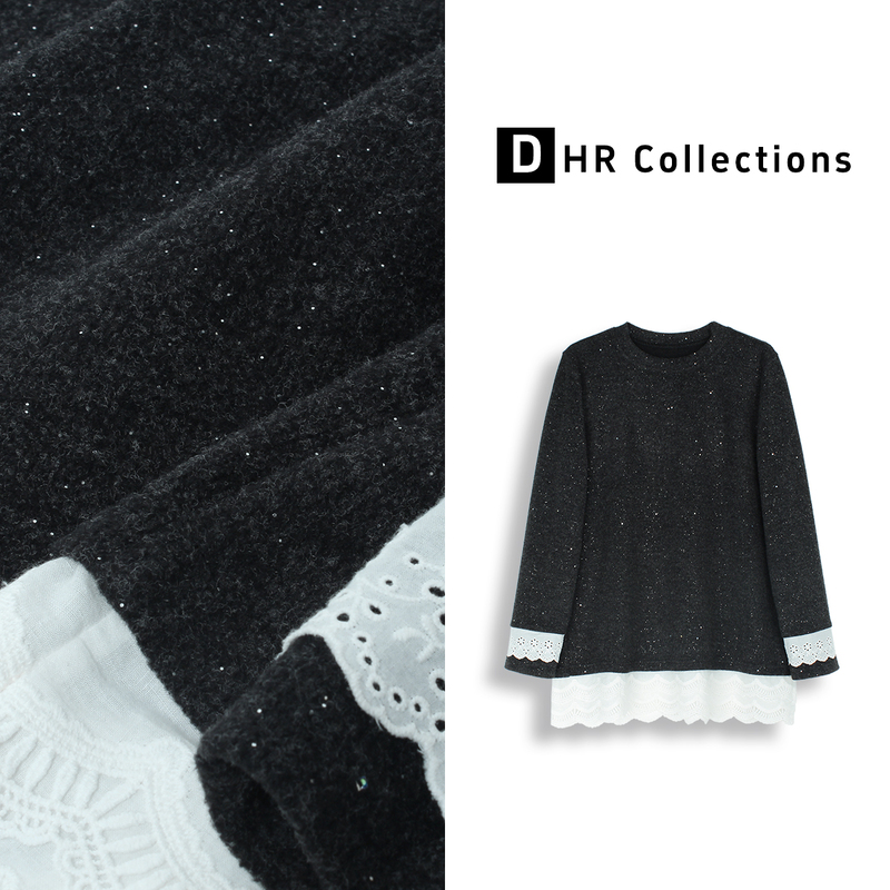 豆豆9【银河】冬季厚款蕾丝边长袖打底衫休闲日常百搭女-DD836-1