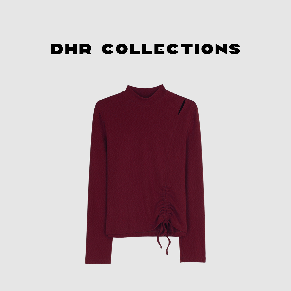 豆豆6【抽绳系带】显瘦长袖T恤半高领百搭纯色打底上衣-DQ1730