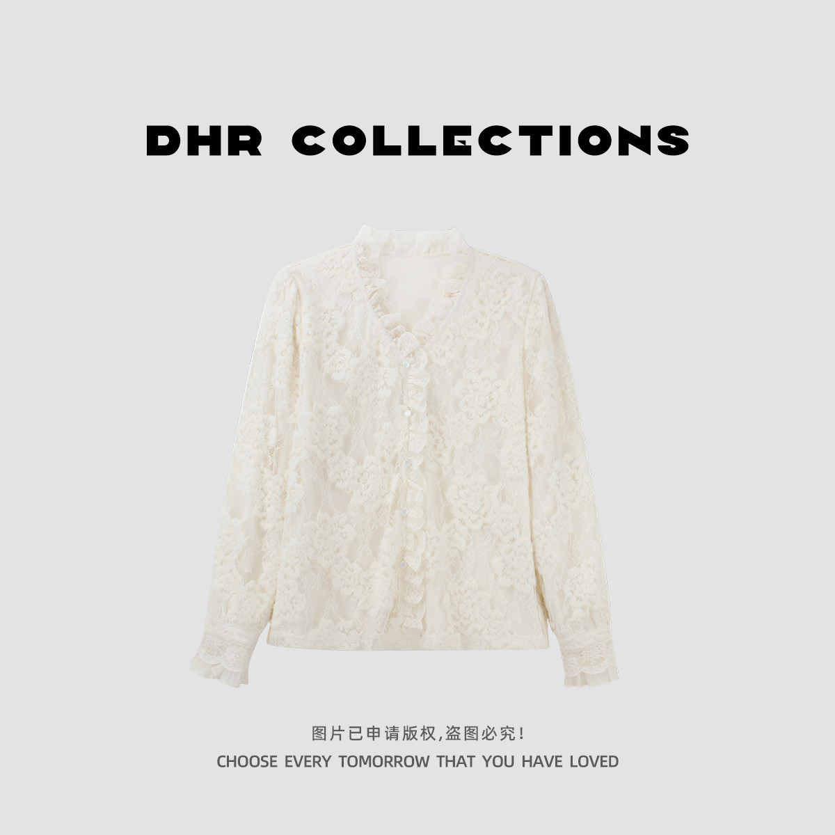 豆豆DA【蕾丝打底衫】重工绣花有内衬设计感百搭长袖T恤-25DD295