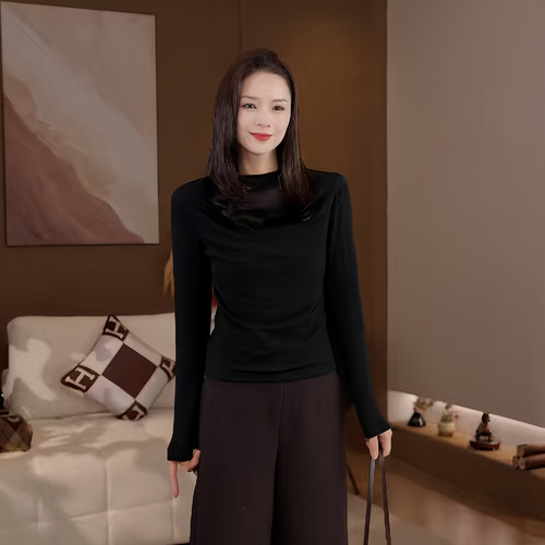 豆豆DA【摩卡】秋季新款显瘦T恤百搭女长袖百搭打底衫-26QT2059