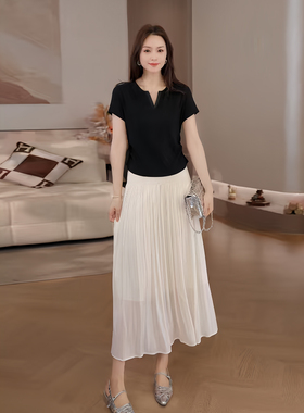 豆豆DF【剪刀领】人棉收腰T恤女夏季显瘦百搭短袖v领上衣26CT6035