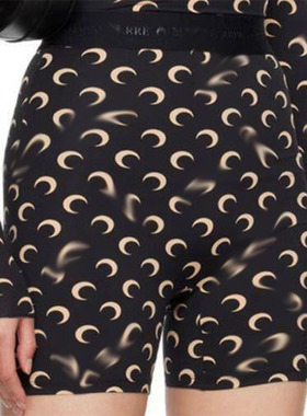 Ma##rine S##erre月亮印花弹力修身打底裤字母织带内搭运动紧身裤