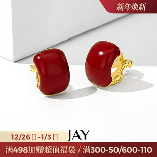 JAY复古红色耳夹无耳洞女新款 独特耳骨夹高级感新年礼物 2025新款