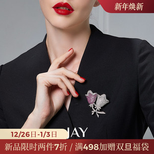 JAY珠宝级双生花卉胸针配大衣贵妇配饰奢华花朵别针商务生日礼物