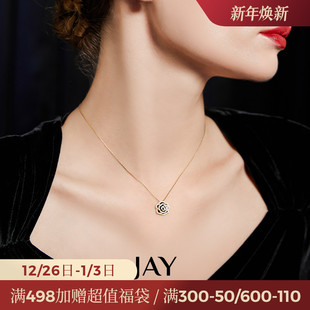 JAY黑色山茶花项链轻奢小众吊坠2025新款 925银锁骨链妈妈生日礼物