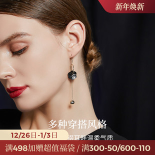 JAY自然系列黑色花朵耳环2025新款 高级感花瓣耳坠流苏民族风耳饰