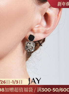JAY复古港风耳环女独特耳坠2024新款黑色耳钉高级感轻奢高端耳饰