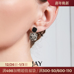 JAY复古港风耳环女独特耳坠2024新款 黑色耳钉高级感轻奢高端耳饰