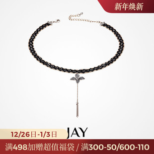 JAY黑色蝴蝶项链女款 蕾丝颈链锁骨链女高级感choker项圈 2024新款