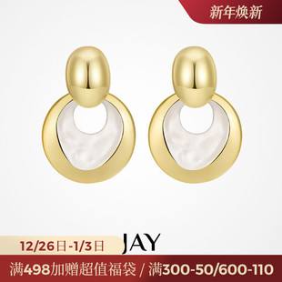 JAY空间系列金色耳环2025新款 高级感复古耳坠女方圆脸耳饰耳钉