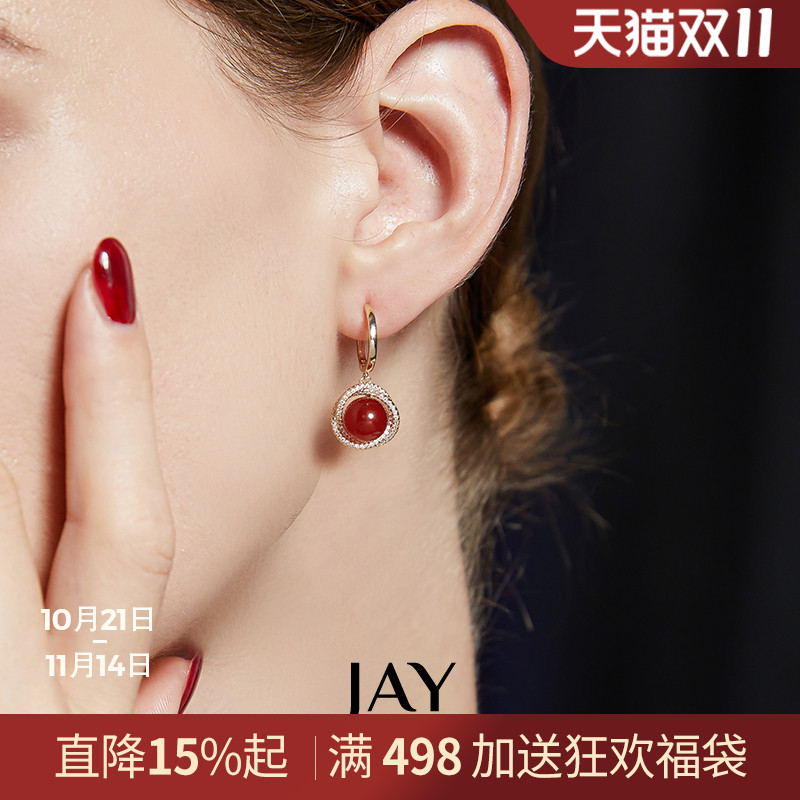 JAY复古红色耳环精致耳饰女