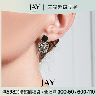 黑色耳钉高级感轻奢高端耳饰 JAY复古港风耳环女独特耳坠2024新款