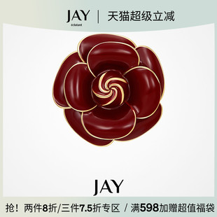 胸花女高档别针妈妈生日礼物 JAY复古红山茶花胸针高端精致时尚