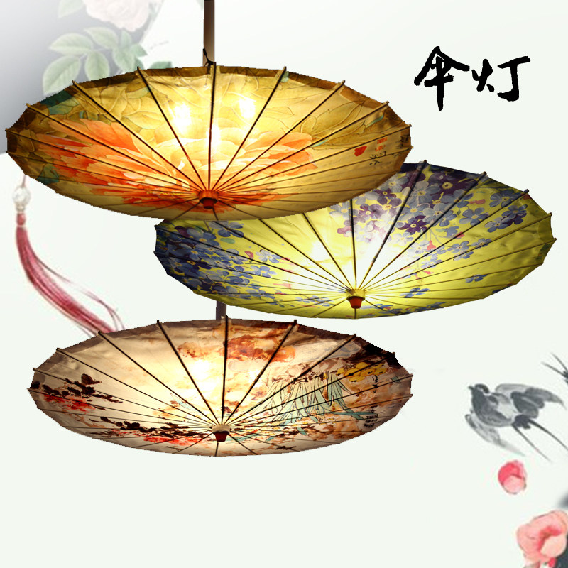 复古伞灯吊灯中国风创意个性餐厅茶楼酒店装饰布艺竹艺油纸伞吊灯