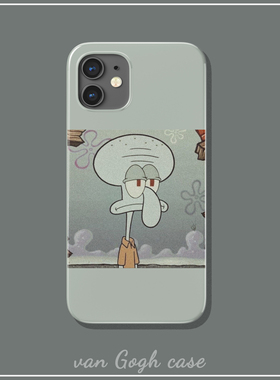 ins风忧郁的章鱼哥手机壳适用于iPhone14pro华为mate40荣耀70半包vivoy73s苹果13三星s22+小米12硬壳海绵宝宝