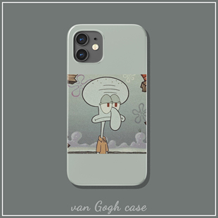 ins风忧郁 小米12硬壳海绵宝宝 章鱼哥手机壳适用于iPhone14pro华为mate40荣耀70半包vivoy73s苹果13三星s22