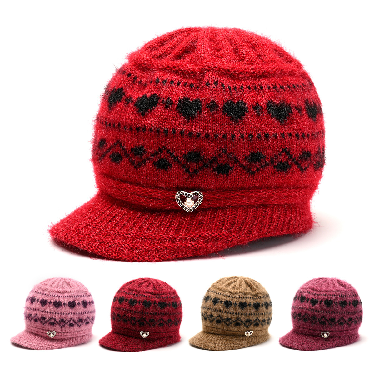 帽子冬天女老太太加绒保暖针织毛线帽中老年妈妈帽加绒护耳套头帽