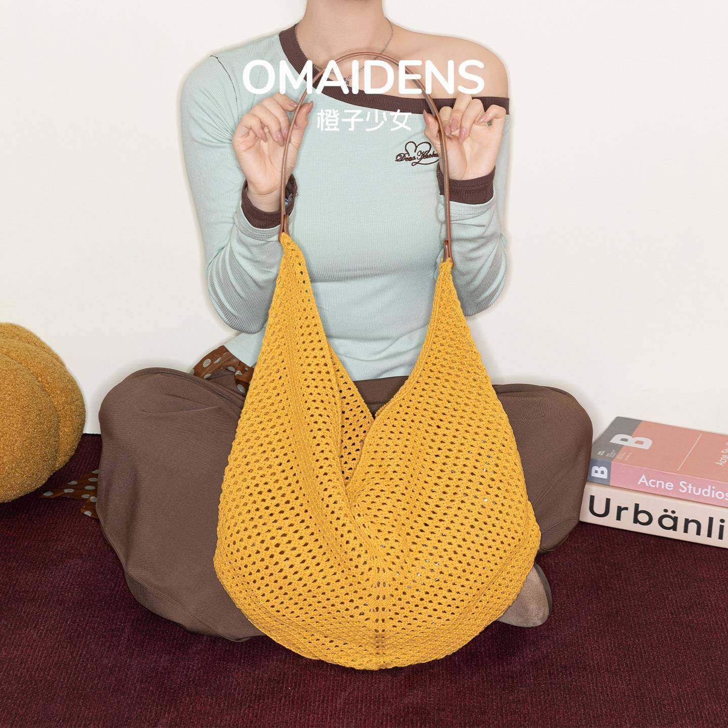 【日本购】黄色镂空编织包女大容量百搭单肩手提包度假风沙滩包,箱包皮具/热销女包/男包,编织包,淘宝优惠券,粉丝福利购,淘宝优惠卷