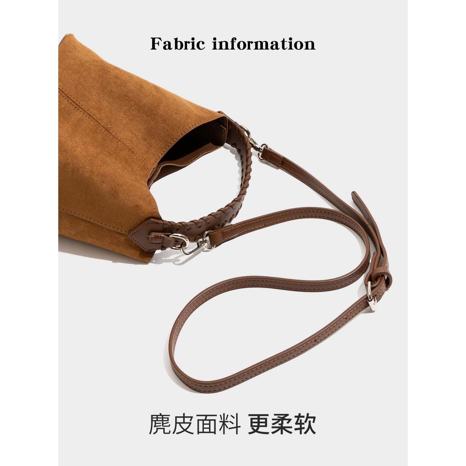 【日本购】秋冬编织手柄麂皮单肩包2025复古绒面菜篮子水桶包斜挎,箱包皮具/热销女包/男包,水桶包,淘宝优惠券,粉丝福利购,淘宝优惠卷