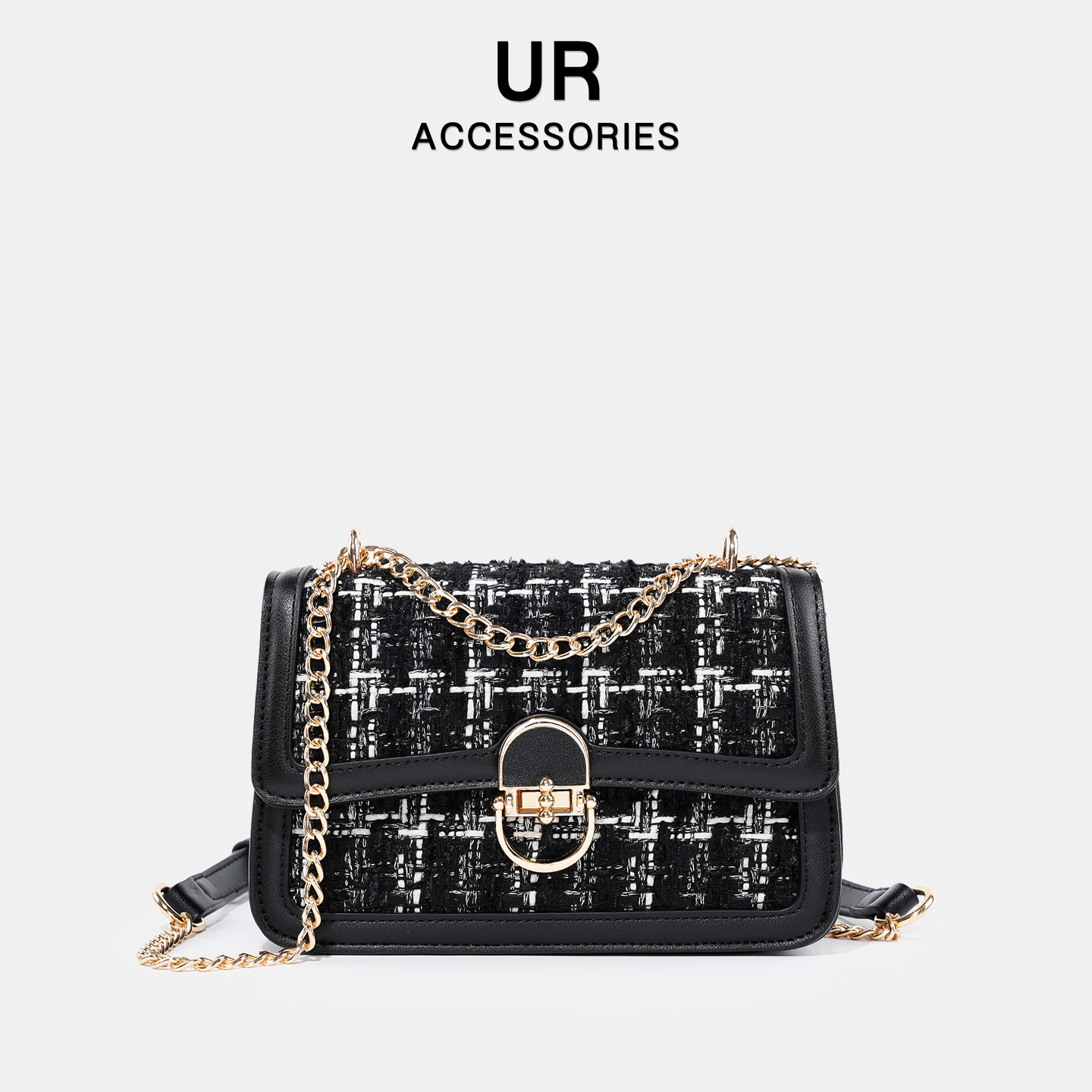 【旗舰店】小香风呢子格纹单肩包