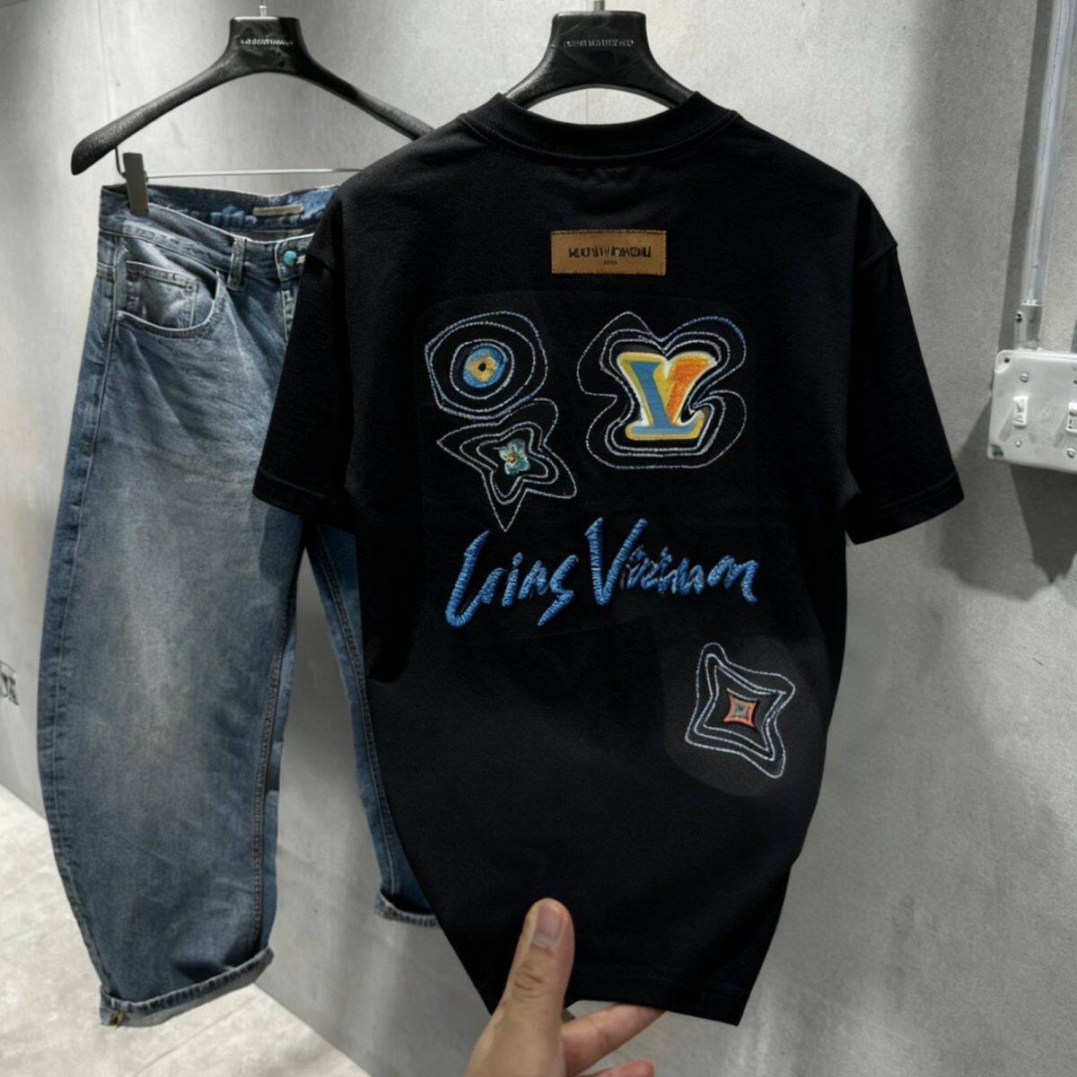 欧货AN&LV/岸绿2025春夏新款潮流重工印花半袖欧货潮牌高级百搭休