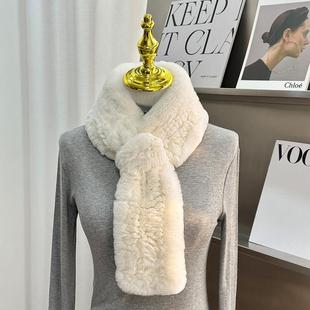 真正的雷克斯兔子皮毛完全手工针织围巾简单和多才多艺的皮毛温暖
