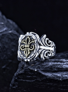 纯银925欧美个性船锚戒指男士复古霸气活口可调节戒指生日送男友