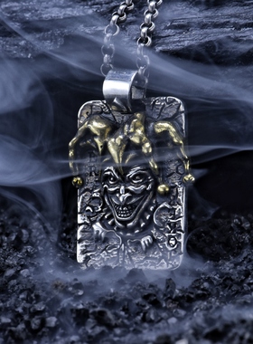 S925纯银扑克大小王小丑吊坠个性复古精工泰银嘻哈男士挂饰银饰女