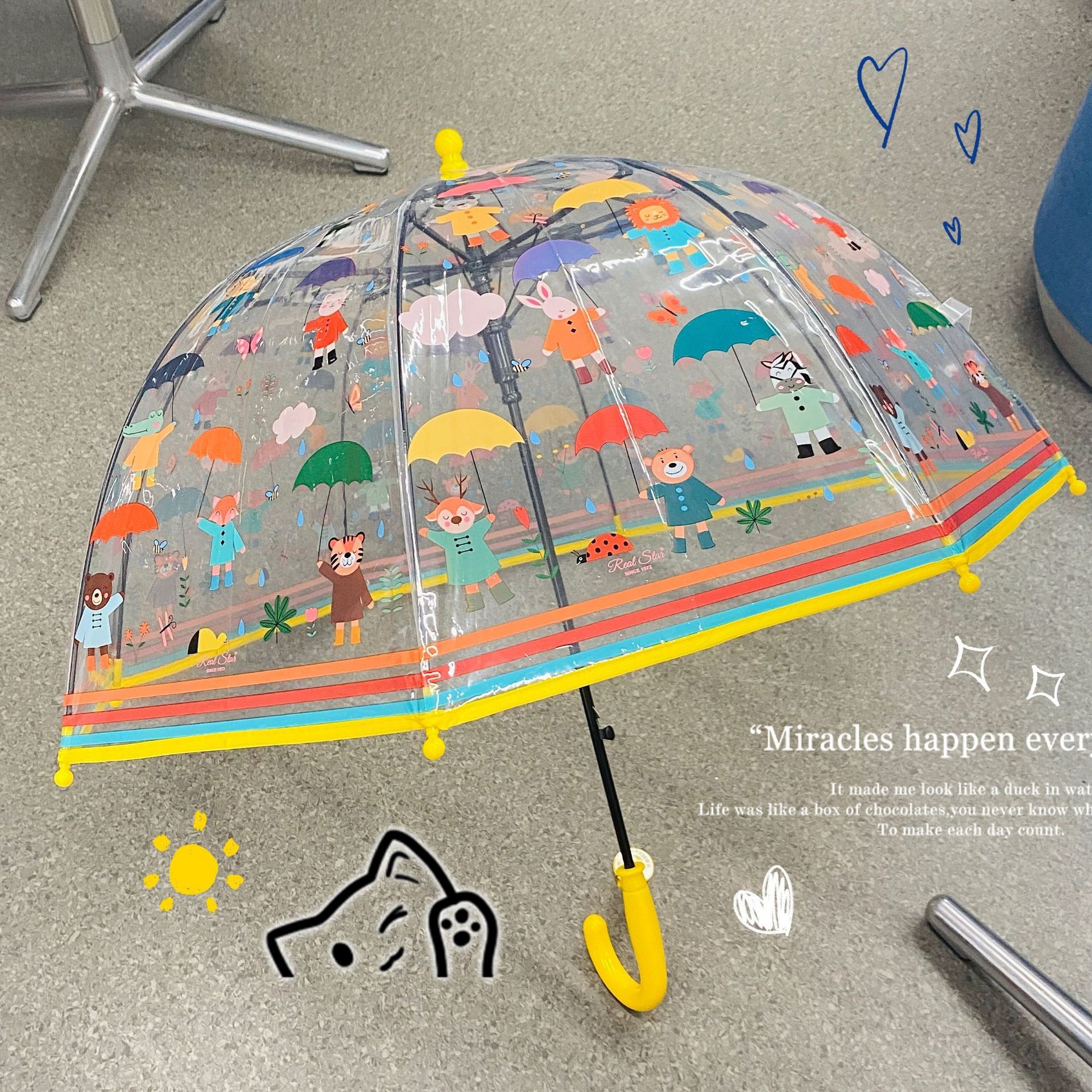 现货ins儿童雨伞小孩男女童透明公主晴雨伞幼儿园学生可爱卡通伞