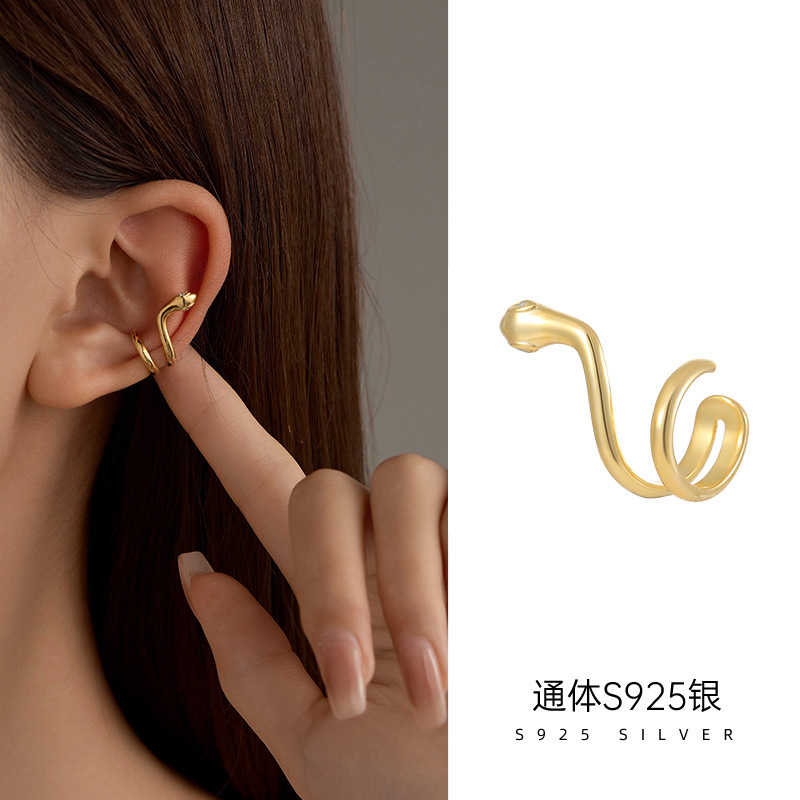 榕树下S925银热卖蛇形耳骨耳夹女个性时尚ins单只无耳洞耳饰