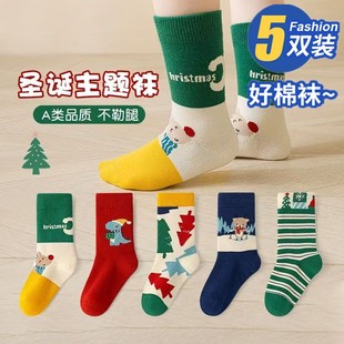 六指鼠儿童袜子秋冬季男童纯棉红色卡通高筒袜中大童新年加长筒袜