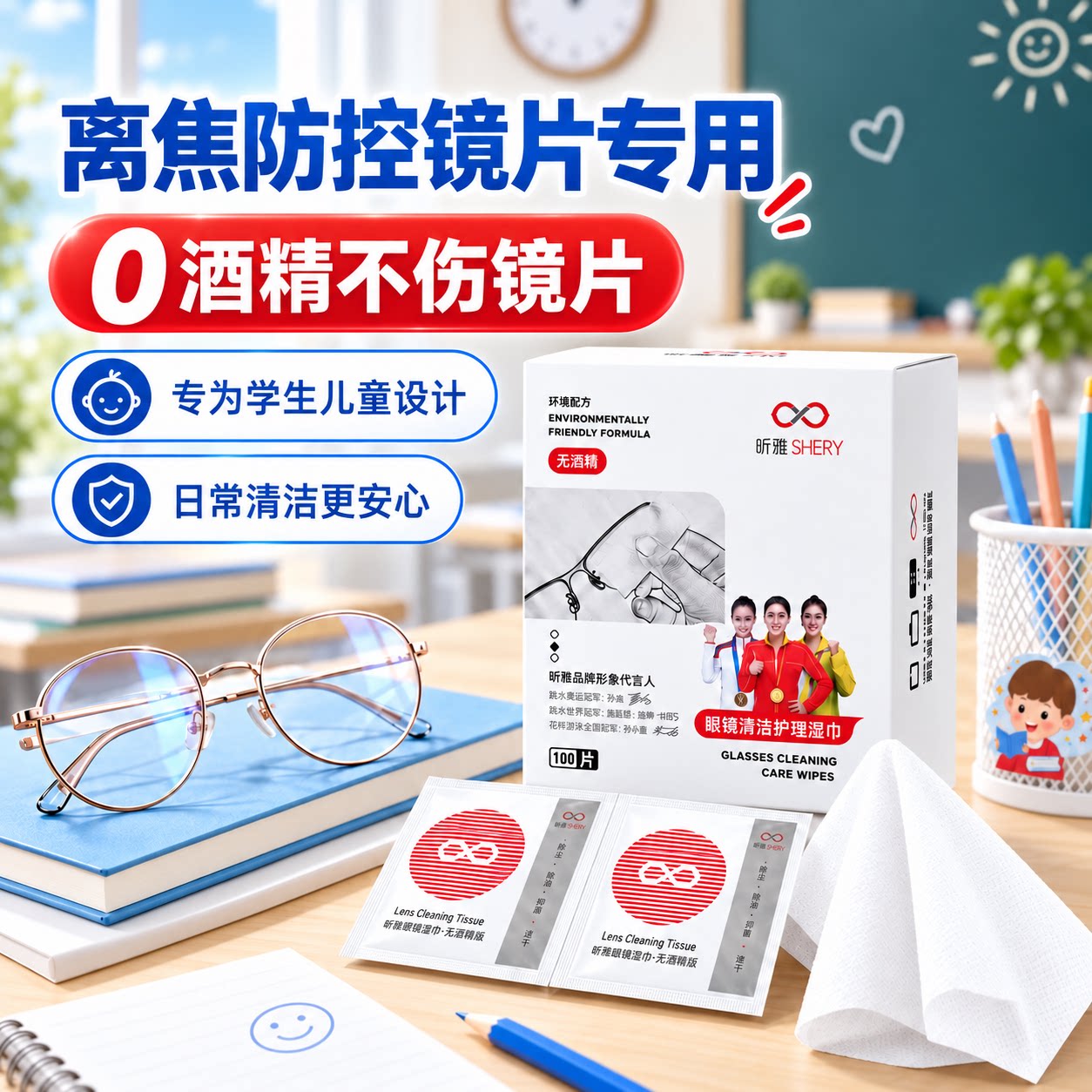 离焦防控镜片专用眼镜清洁湿巾学生儿童镜片一次性眼镜布擦镜纸