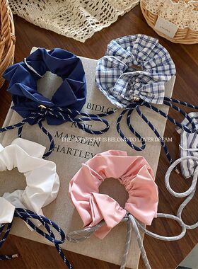 韩国ins正版Alline甜美少女风线绳蝴蝶结格子大肠发圈扎头马尾