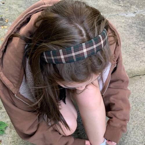 ins绿色格子发箍女百搭宽边成人头箍发饰女春秋学院风高颅顶发箍