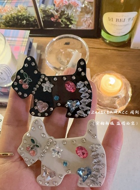 ZXX原创新款精致小狗彩钻发夹甜美少女心刘海侧边夹百搭发卡发饰