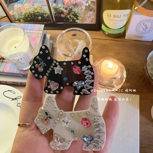 ZXX原创新款精致小狗彩钻发夹甜美少女心刘海侧边夹百搭发卡发饰