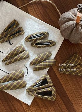 韩国秋冬新款绿色格子bb夹发夹时尚侧边夹刘海夹百搭儿童发饰女