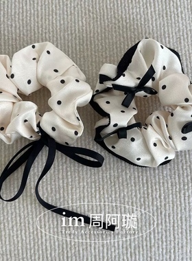 ins韩国博主同款经典黑白波点飘带蝴蝶结大肠发圈百搭日常发饰女