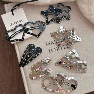 辣妹少女彩色波点发夹发卡银色金属五角星发夹女边夹侧边刘海夹bb